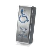 An image of Olix Narrow style surface mount stainess steel exit button - Wheelchair Logo An image of Olix Narrow style surface mount stainess steel exit button - Wheelchair Logo